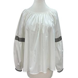 Elizabeth and James Womens Off-White Embroidery Puff Long Slv. Boho Top Sz Med